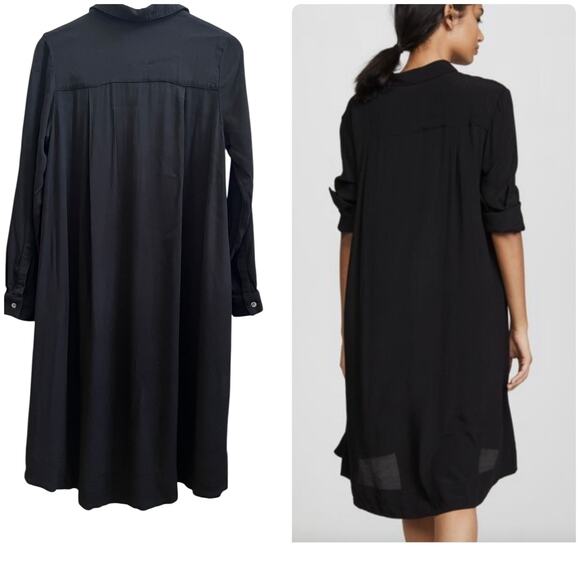 Hatch Black Collared High Low Concealed Placket Button Shirt Dress Size 1 Small - Picture 3 of 14